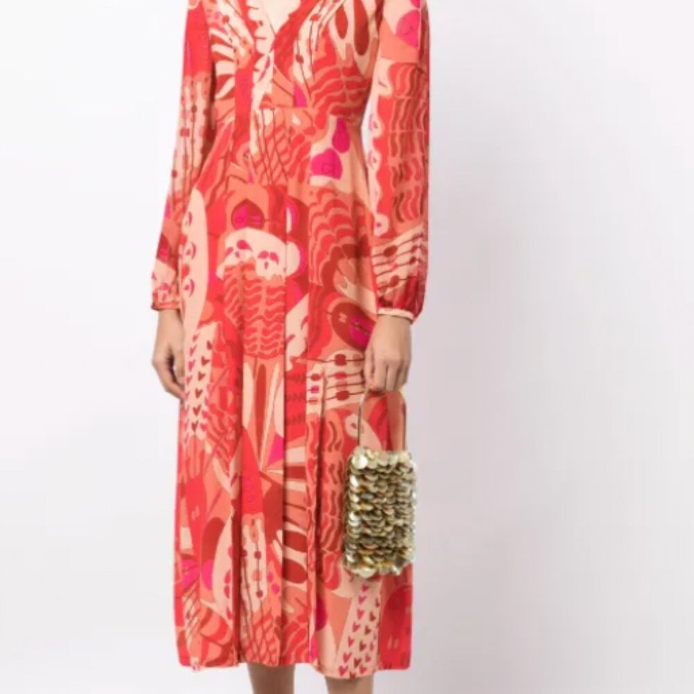 RIXO Vibrant Red and Pink Maxi Dress